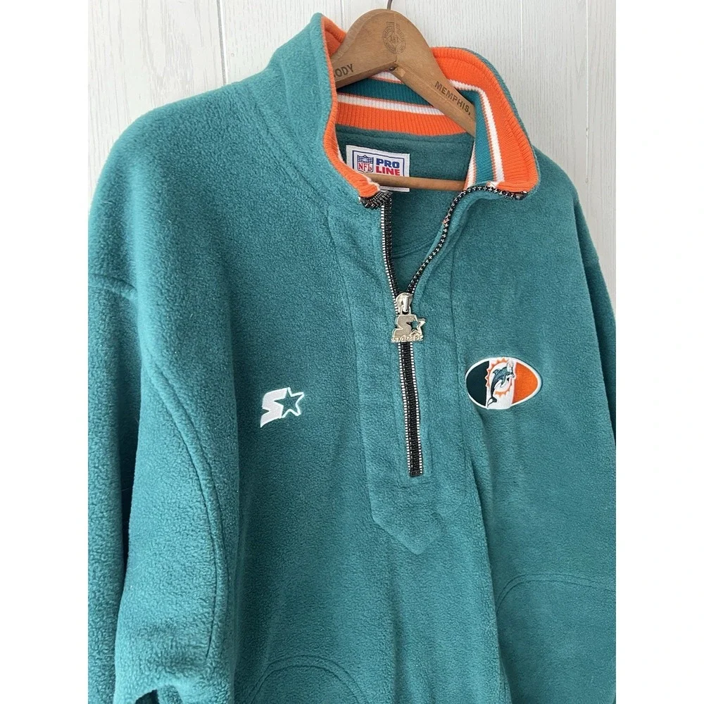 VTG Starter Pro Line Miami Dolphins Fleece Pullover 1/2 Zip Mens Medium Green